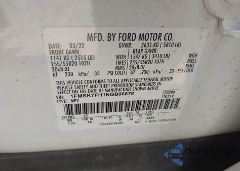 2022 Ford Explorer Limited z USA, uszkodzony, nr VIN 1FMSK7FH1NGB06878